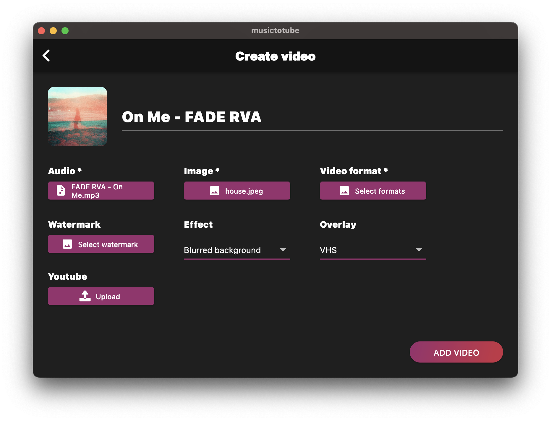 Create video in Music 2 Tube